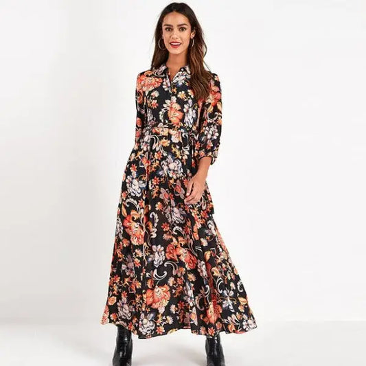 Robe Longue Fleurie Forme Chemise | Dame Fleur