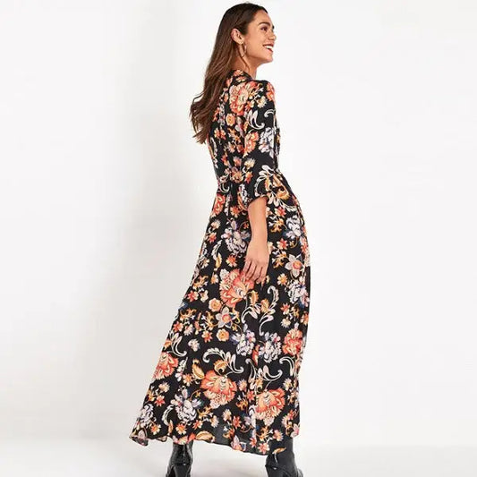 Robe Longue Fleurie Forme Chemise | Dame Fleur