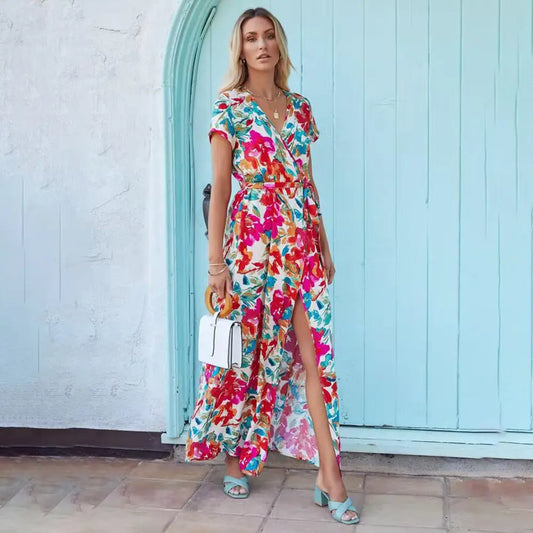 Robe Longue Fleurie Ouverte Devant | Dame Fleur