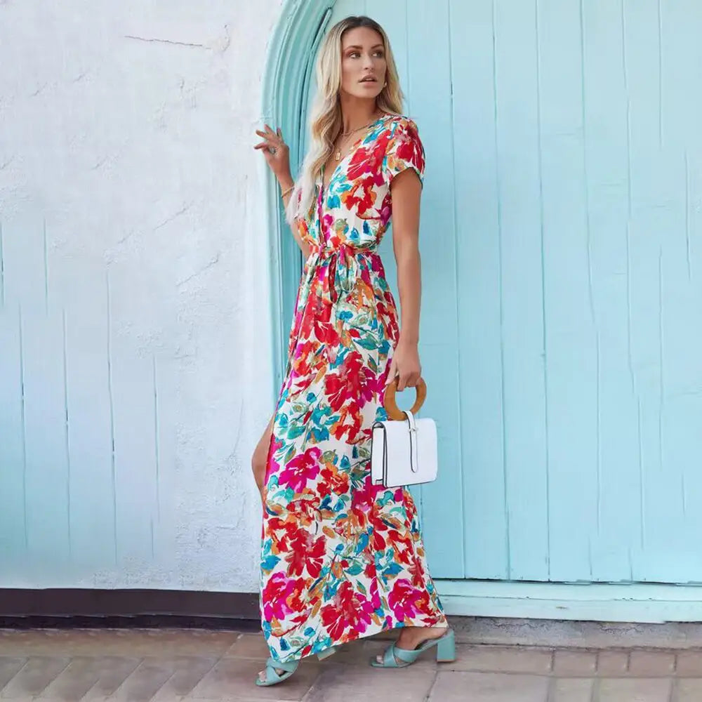 Robe Longue Fleurie Ouverte Devant | Dame Fleur