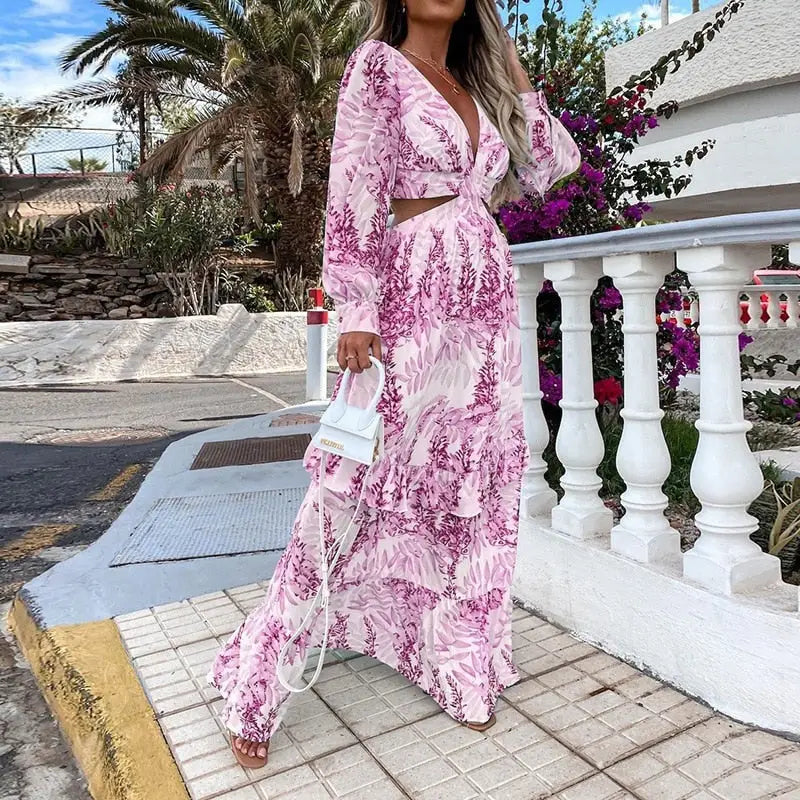 Robe Longue Fleurie Rose Manche longue | Dame Fleur