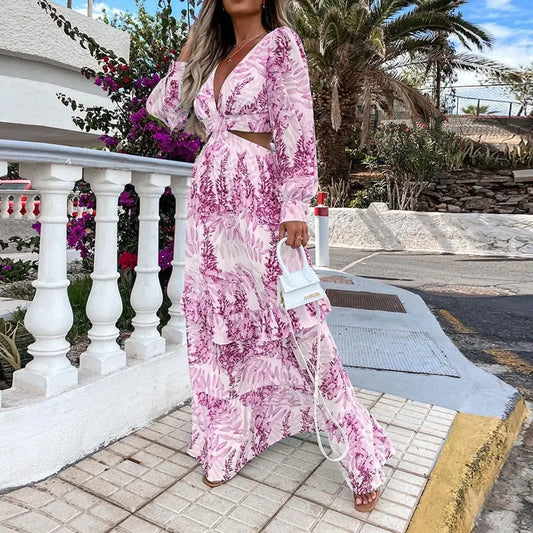 Robe Longue Fleurie Rose Manche longue | Dame Fleur