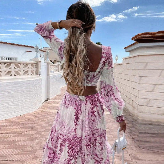 Robe Longue Fleurie Rose Manche longue | Dame Fleur