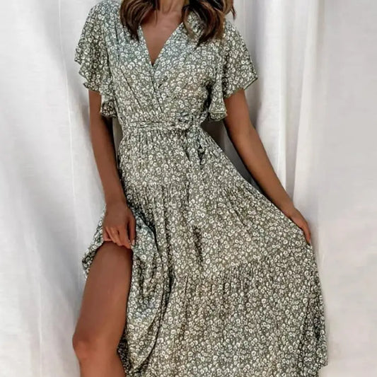 Robe longue Fleurie Verte | Dame Fleur