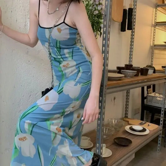 Robe Longue Fleurs Bleues | Dame Fleur