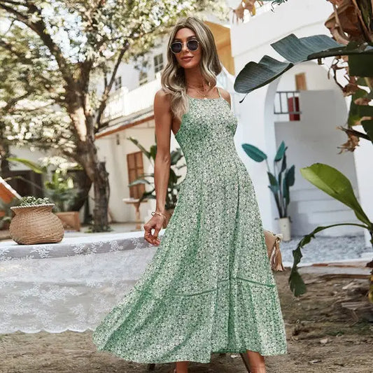 Robe Longue Fluide Fleurie Verte | Dame Fleur