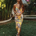Robe Longue Jaune Dos Nu Fleurie - Vignette | Dame Fleur