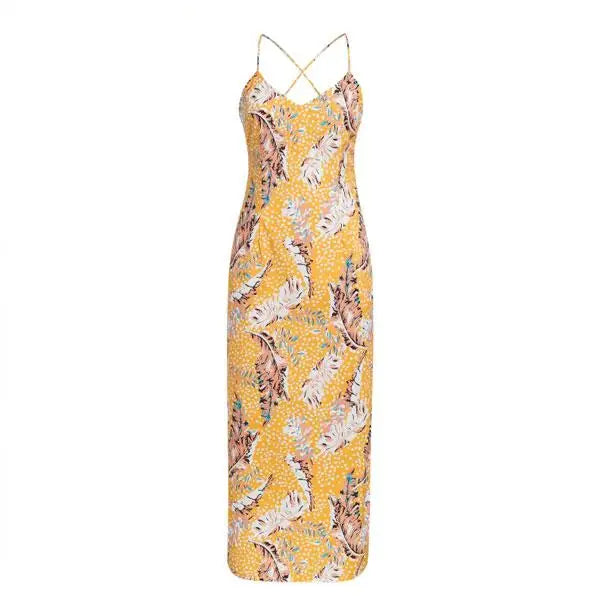 Robe Longue Jaune Dos Nu Fleurie | Dame Fleur