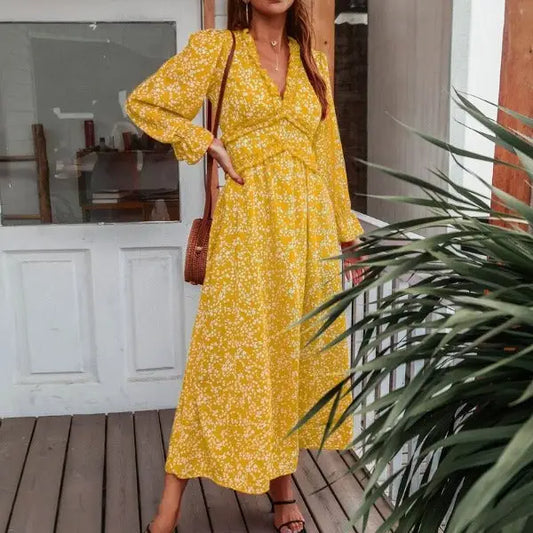 Robe Longue Jaune Fleurie | Dame Fleur