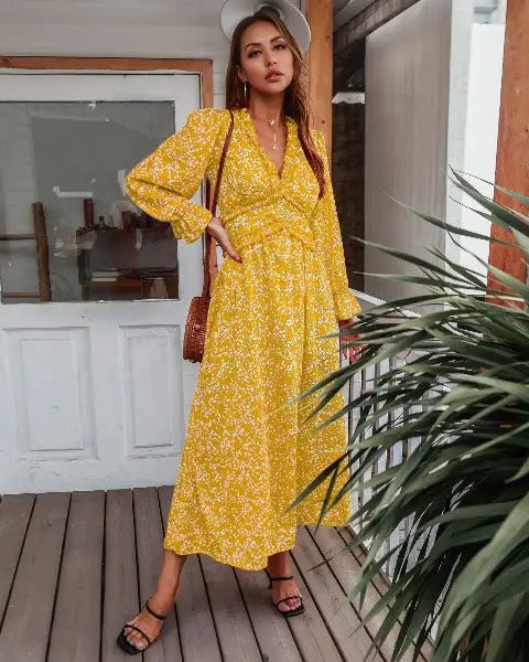 Robe Longue Jaune Fleurie | Dame Fleur