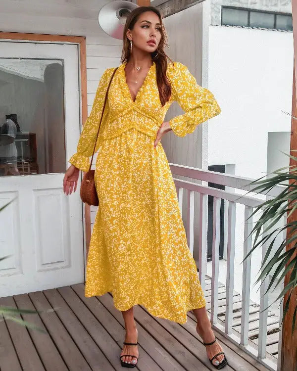 Robe Longue Jaune Fleurie | Dame Fleur