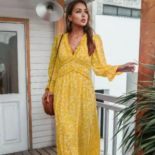 Robe Longue Jaune Fleurie | Dame Fleur