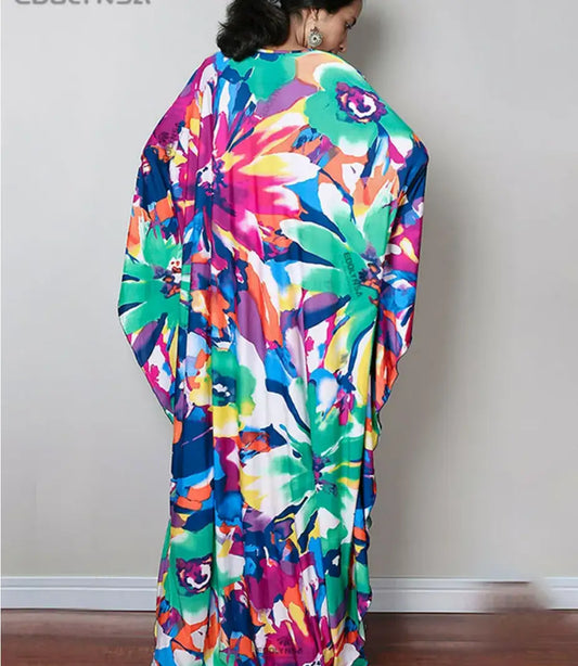 Robe Longue Manche Ample Fleurie | Dame Fleur