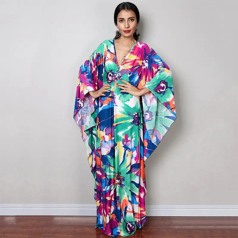 Robe Longue Manche Ample Fleurie | Dame Fleur