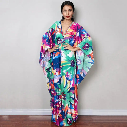 Robe Longue Manche Ample Fleurie | Dame Fleur