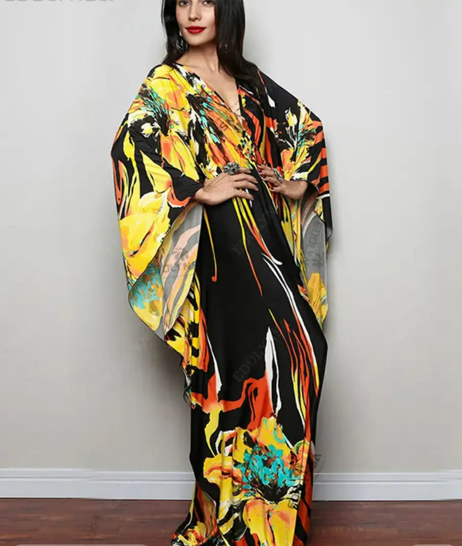 Robe Longue Manche Ample Fleurie | Dame Fleur