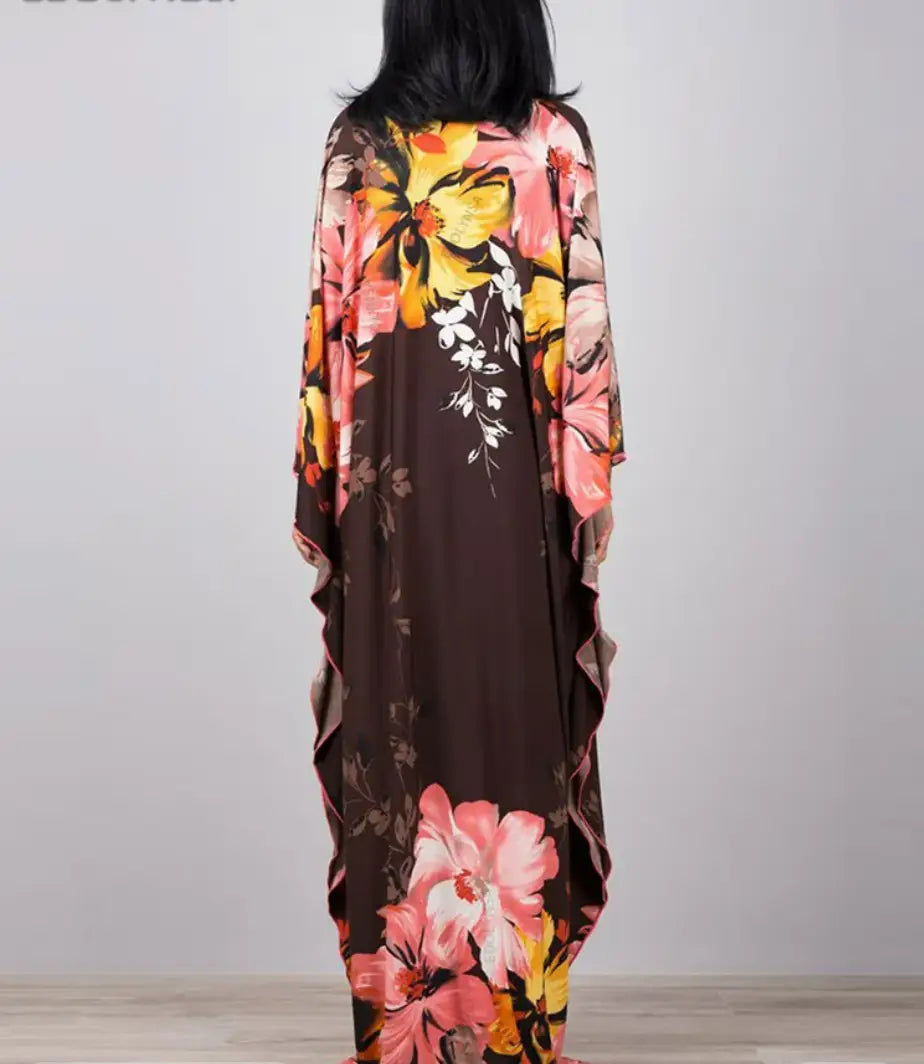 Robe Longue Manche Ample Fleurie | Dame Fleur