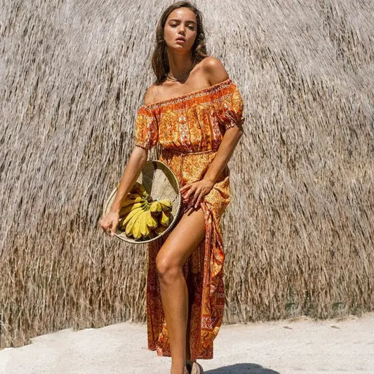 Robe Longue Orange Fleurie | Dame Fleur