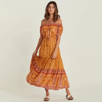 Robe Longue Orange Fleurie - Vignette | Dame Fleur
