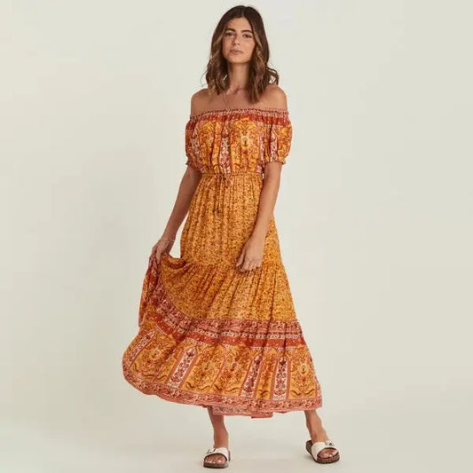 Robe Longue Orange Fleurie | Dame Fleur
