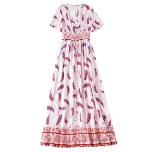 Robe Longue Rose Bohème Fleurie | Dame Fleur