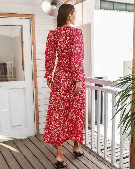 Robe Longue Rouge Fleurie | Dame Fleur