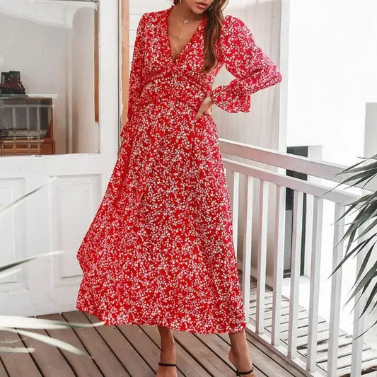 Robe Longue Rouge Fleurie | Dame Fleur