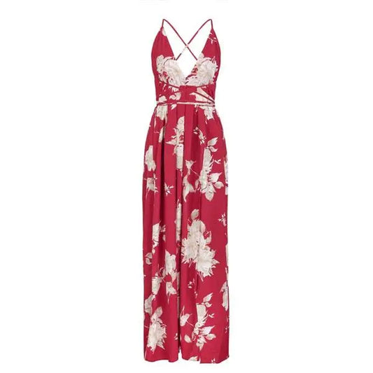 Robe Longue Rouge Fleurie Dos Nu | Dame Fleur