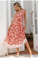 Robe Longue Rouge Fleurie Romantique - Vignette | Dame Fleur