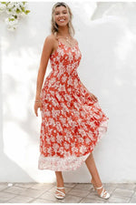 Robe Longue Rouge Fleurie Romantique - Vignette | Dame Fleur