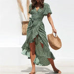 Robe Longue Verte Fleurs Blanches - Vignette | Dame Fleur