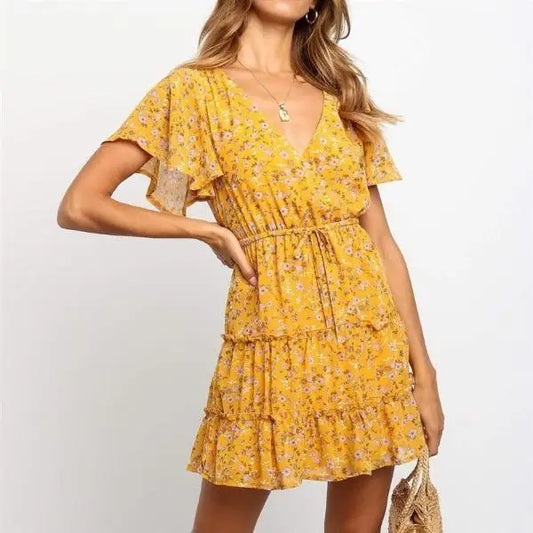 Robe Manches Courtes Fleurie | Dame Fleur