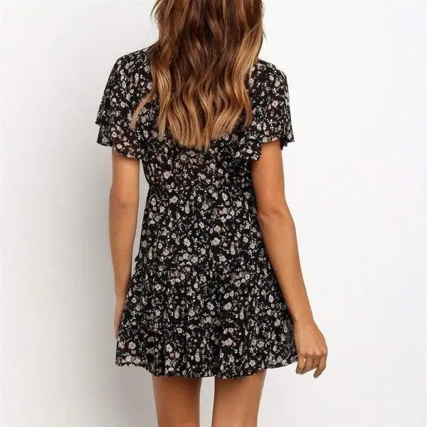 Robe Manches Courtes Fleurie | Dame Fleur