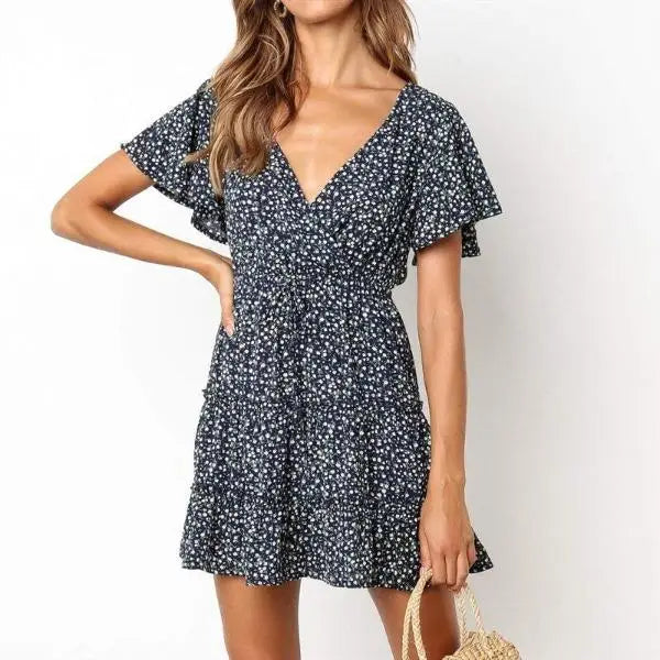Robe Manches Courtes Fleurie | Dame Fleur