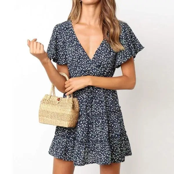 Robe Manches Courtes Fleurie | Dame Fleur