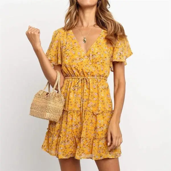 Robe Manches Courtes Fleurie | Dame Fleur
