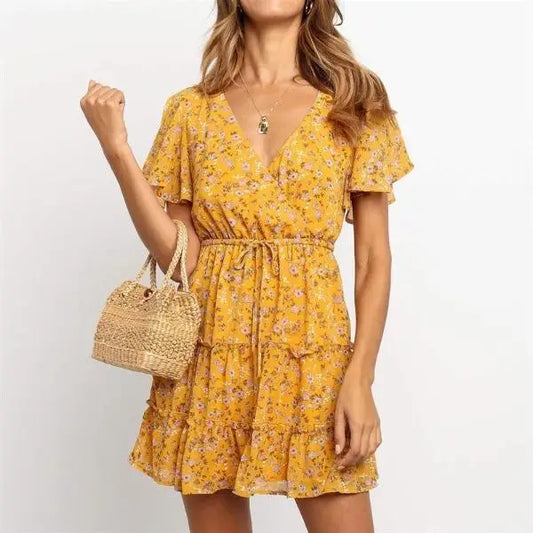 Robe Manches Courtes Fleurie | Dame Fleur