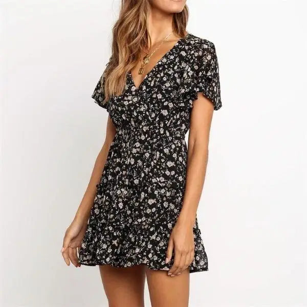 Robe Manches Courtes Fleurie | Dame Fleur