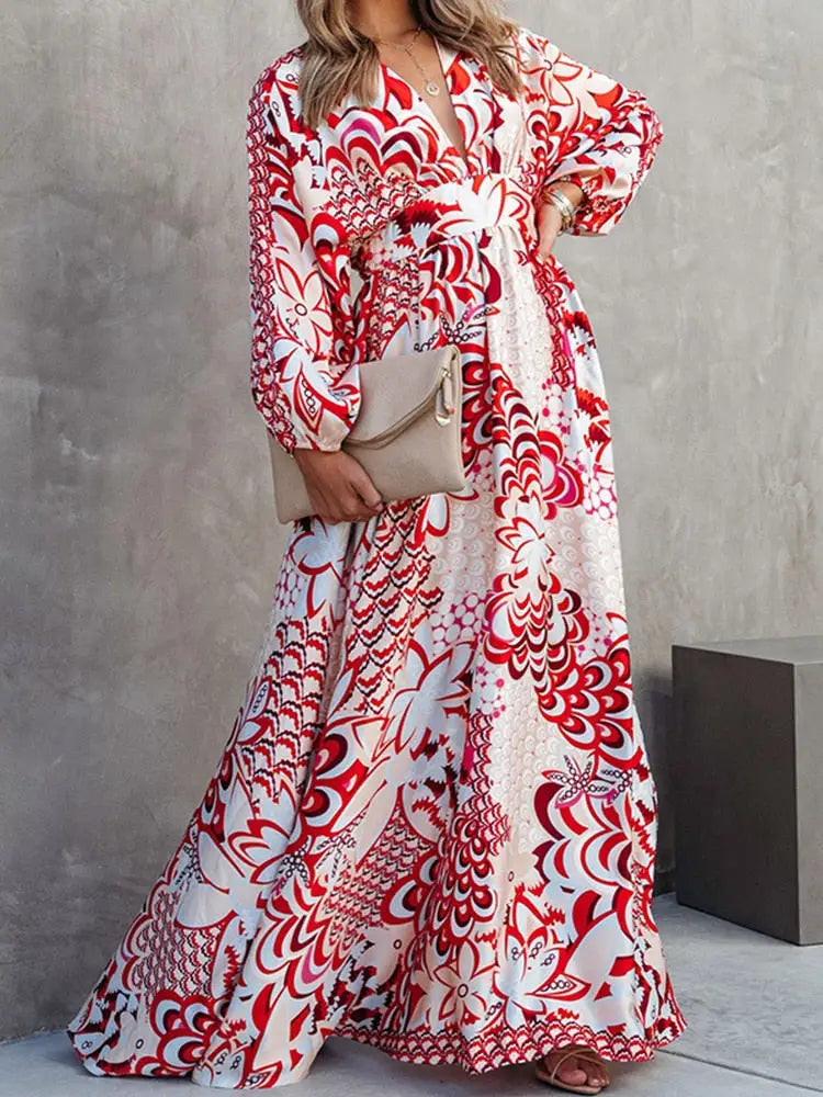 Robe Maxi Fleurs à Manches Longues | Dame Fleur