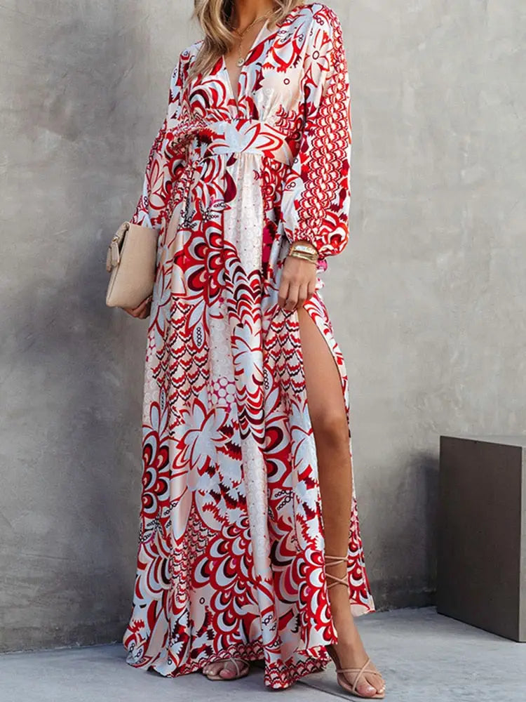 Robe Maxi Fleurs à Manches Longues | Dame Fleur
