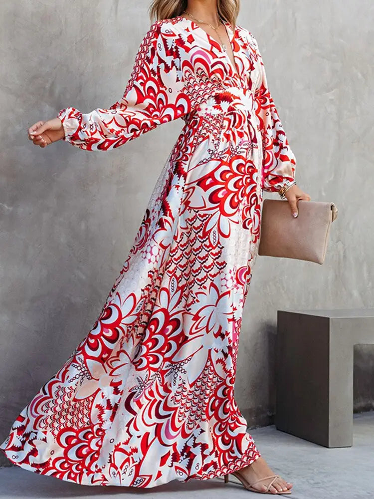 Robe Maxi Fleurs à Manches Longues | Dame Fleur
