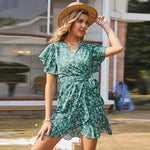 Robe Maxi Portefeuille Fleurie à Volants - Vignette | Dame Fleur