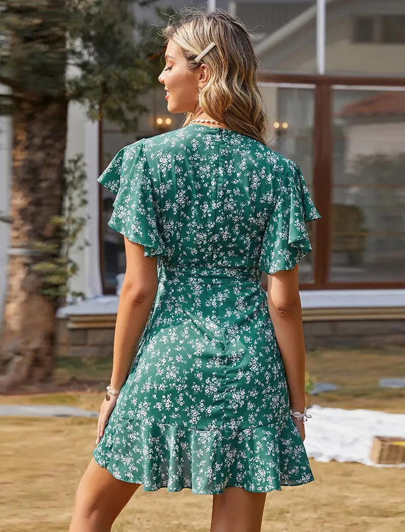 Robe Maxi Portefeuille Fleurie à Volants | Dame Fleur