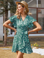 Robe Maxi Portefeuille Fleurie à Volants - Vignette | Dame Fleur