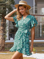 Robe Maxi Portefeuille Fleurie à Volants - Vignette | Dame Fleur