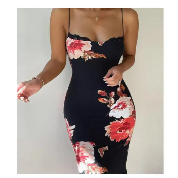 Robe Mi-Longue A Fleurs Moulante | Dame Fleur