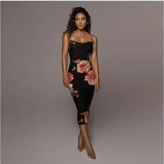 Robe Mi-Longue A Fleurs Moulante | Dame Fleur