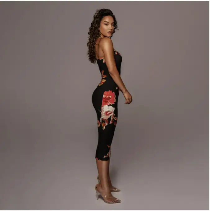 Robe Mi-Longue A Fleurs Moulante | Dame Fleur