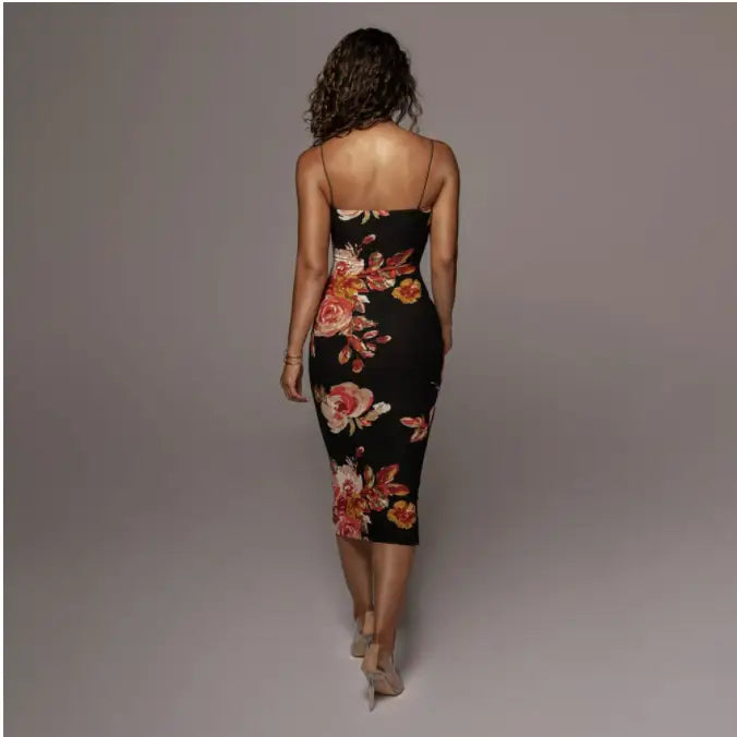 Robe Mi-Longue A Fleurs Moulante | Dame Fleur