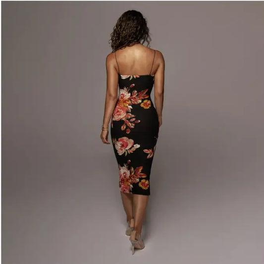 Robe Mi-Longue A Fleurs Moulante | Dame Fleur